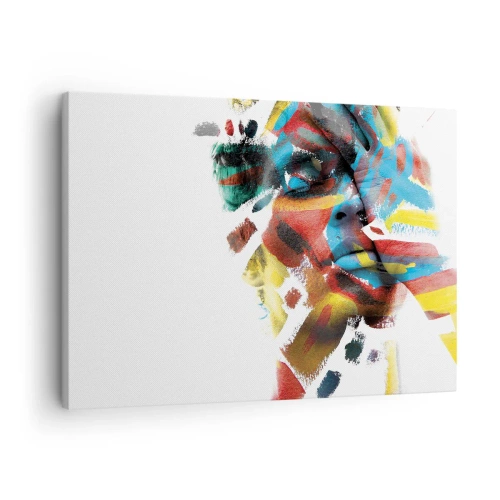 Impression sur toile - Image sur toile - Portrait abstrait aux couleurs vives - 70x50cm - Personnalité colorée - Décoration murale moderne pour le salon et la chambre ARTTOR