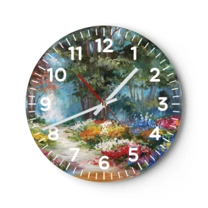 Horloge murale - Pendule murale - Jardin forestier, forêt de fleurs - 30x30 cm