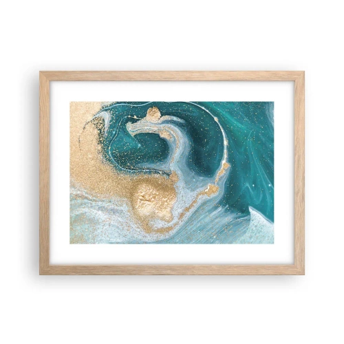 Affiche dans un chêne clair - Poster - Tourbillon d'or et de turquoise - 40x30 cm