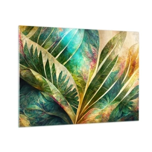 Impression sur verre - Image sur verre - Feuilles colorées avec une touche tropicale - 70x50cm - Les couleurs des tropiques - Décoration murale moderne pour le salon et la chambre ARTTOR