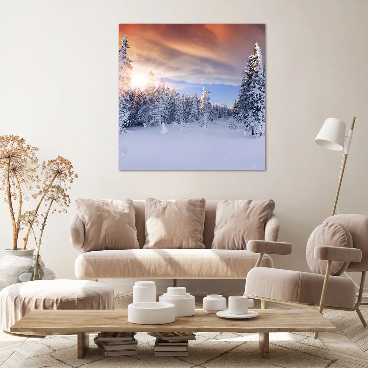 Impression sur toile - Image sur toile - Un spectacle enneigé de la nature - 70x70 cm