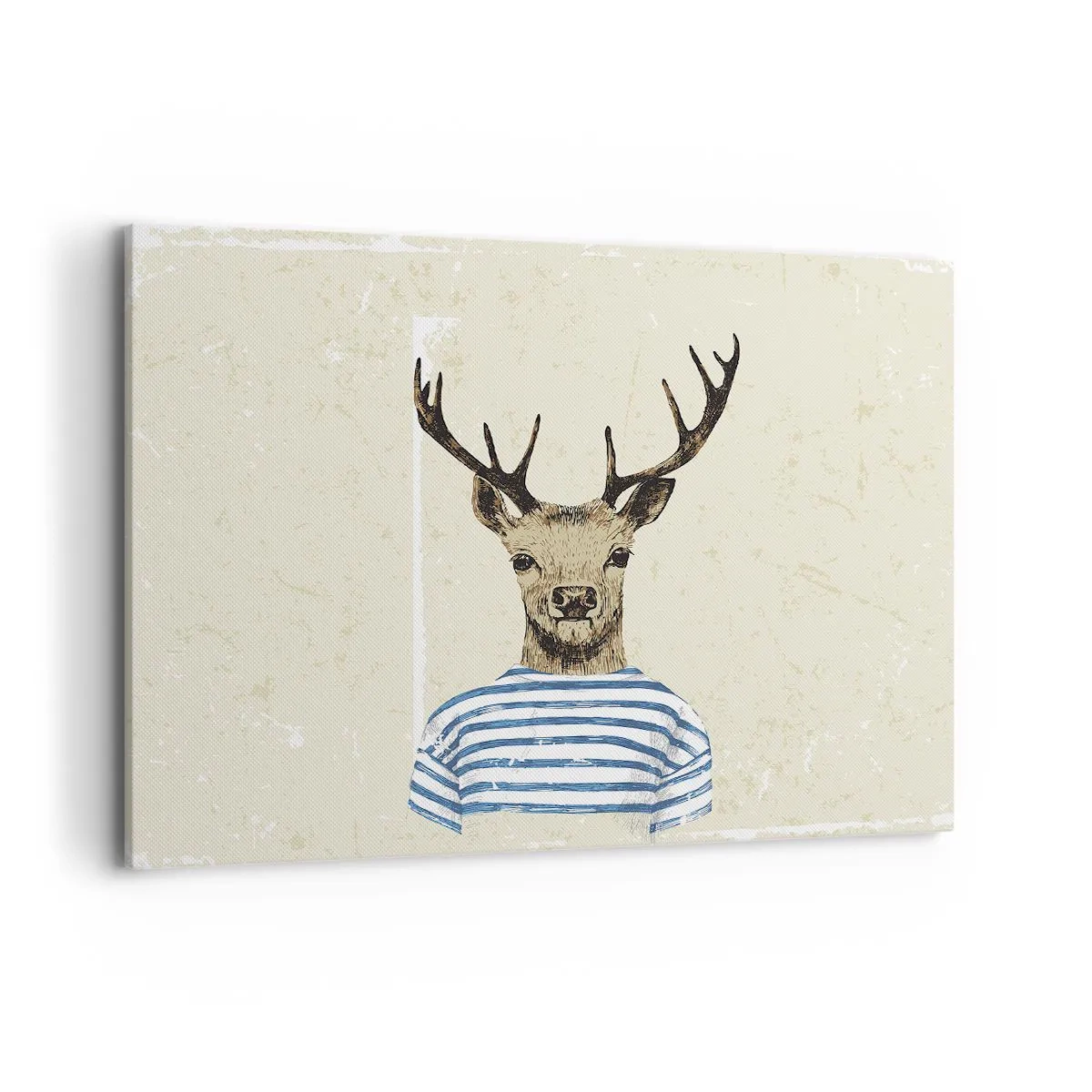 Impression sur toile - Image sur toile - Un cerf en chemise rayée sur un fond clair avec une texture délicate - 100x70cm - Parce que j'aime les chemises rayées - Décoration murale moderne pour le salon et la chambre ARTTOR