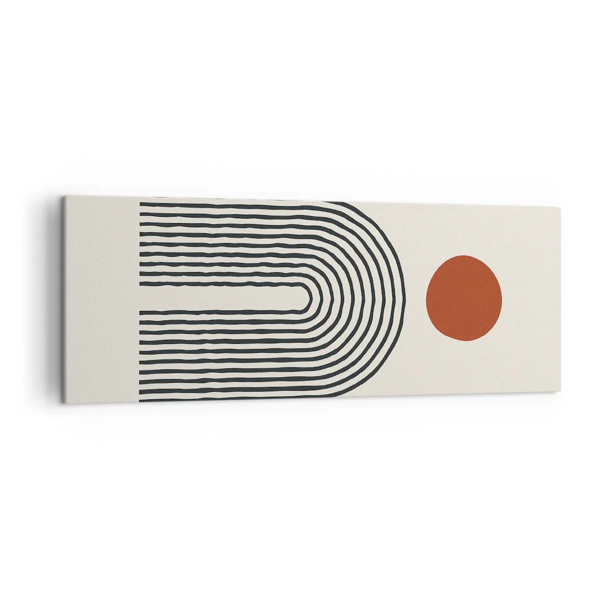 Impression sur toile - Image sur toile - Motif abstrait moderne avec des lignes et un cercle rouge - 140x50cm - Le magnétisme des formes et des couleurs - Décoration murale moderne pour le salon et la chambre ARTTOR