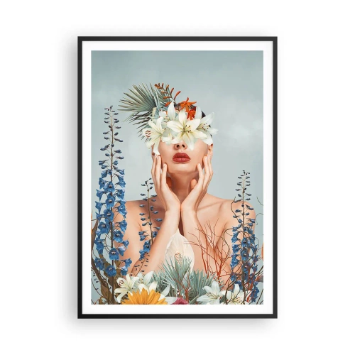 Affiche dans un cadre noir - Poster - Femme - fleur - 70x100 cm