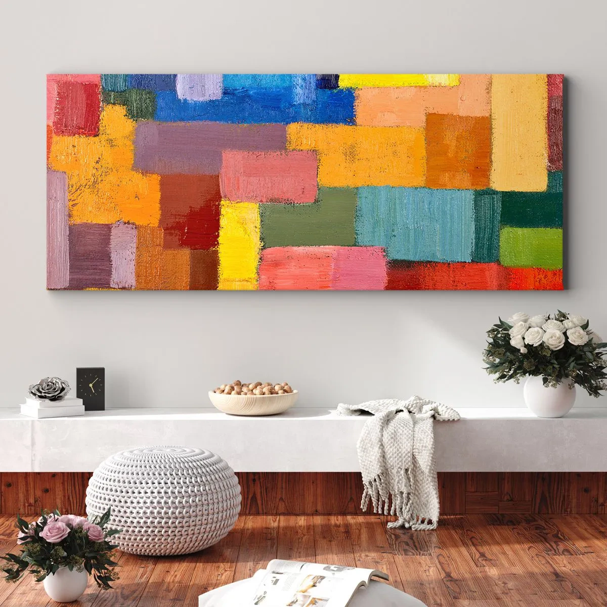 Impression sur toile - Image sur toile - Rectangles abstraits colorés dans différentes nuances - 140x50cm - Chacun est différent, tout est coloré - Décoration murale moderne pour le salon et la chambre ARTTOR