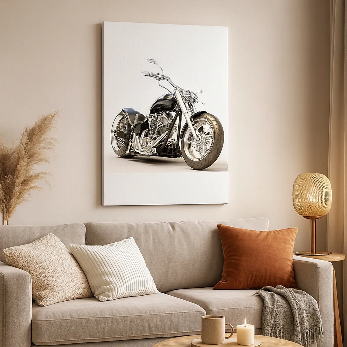 Impression sur toile - Image sur toile - Moto noire élégante sur fond blanc - 50x70cm - Force de caractère - Décoration murale moderne pour le salon et la chambre ARTTOR