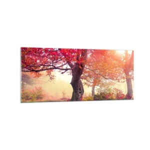 Impression sur verre - Image sur verre - Paysage d'automne avec des arbres aux couleurs intenses - 120x50cm - Frénésie de floraison - Décoration murale moderne pour le salon et la chambre ARTTOR