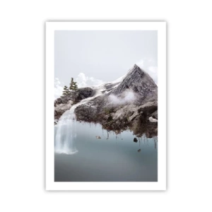 Affiche - Poster - Paysage de montagne avec cascade et nuages - 50x70cm - L'oeil du surréaliste - Décoration murale moderne pour le salon et la chambre ARTTOR