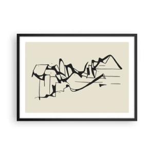 Affiche dans un cadre noir - Poster - Dessin abstrait de montagnes en noir et blanc - 70x50cm - Peut-être un paysage - Décoration murale moderne pour le salon et la chambre ARTTOR