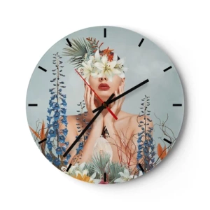 Horloge murale - Pendule murale - Femme - fleur - 40x40 cm