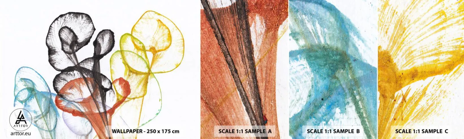 Échantillon de Papier Peint Autocollant Deluxe Sticker - Fleurs avec une âme - Fleurs, Abstraction, Graphique - 100x30 cm