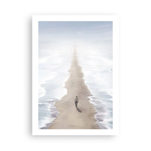 Affiche - Poster - Une silhouette marche seule le long d'un chemin parmi des eaux calmes. - 50x70cm - Un brillant avenir - Décoration murale moderne pour le salon et la chambre ARTTOR