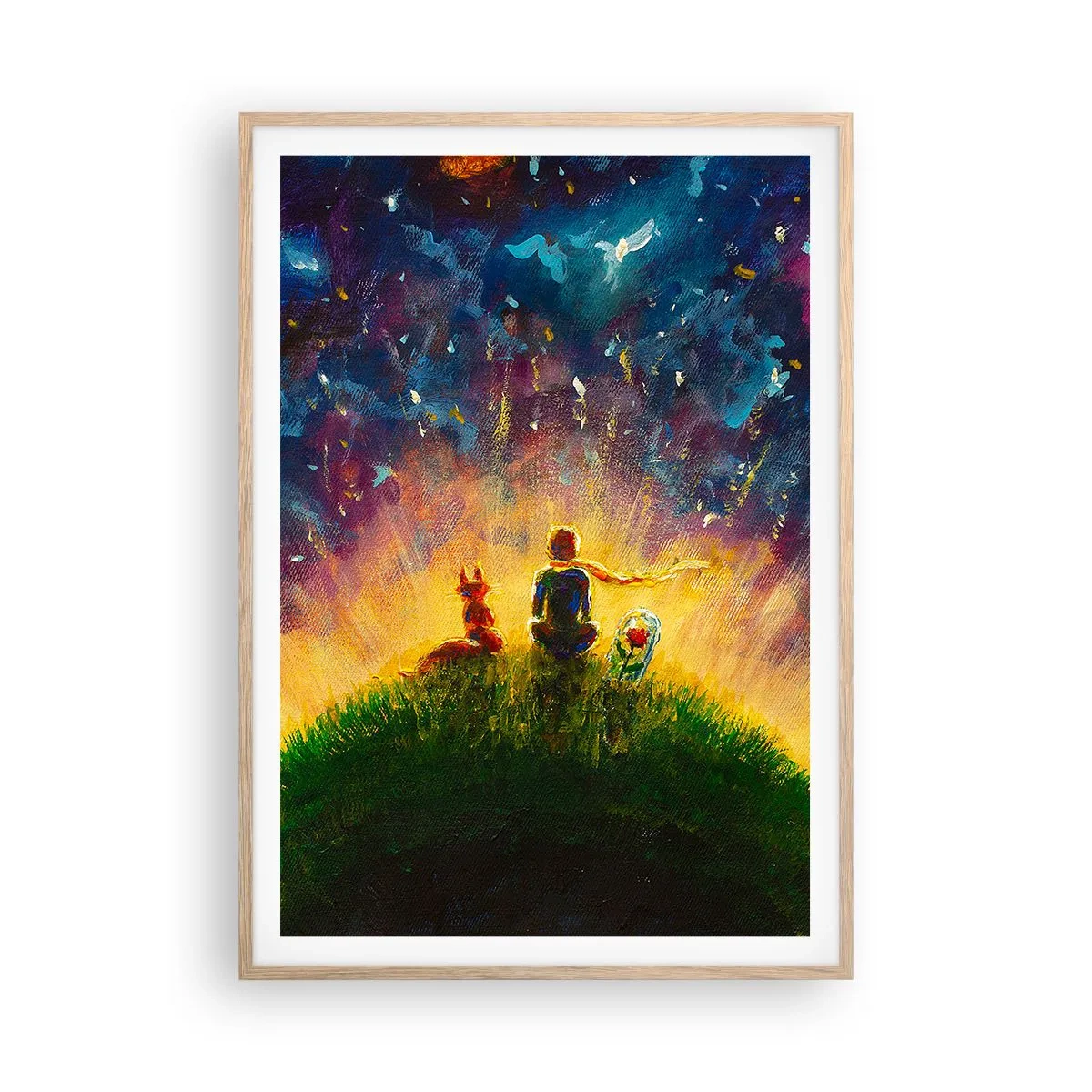 Affiche dans un chêne clair - Poster - Amour et amitié - le monde entier - 70x100 cm