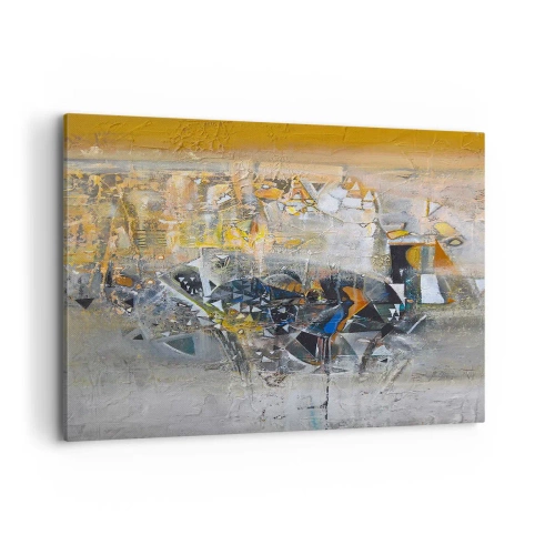 Impression sur toile - Image sur toile - Abstraction avec des nuances dominantes de jaune et de gris - 100x70cm - Tout se met en place - Décoration murale moderne pour le salon et la chambre ARTTOR