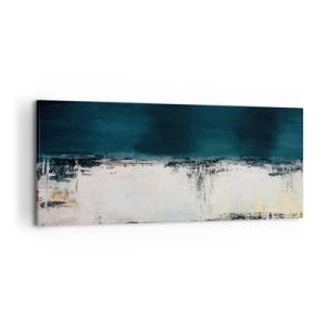 Impression sur toile - Image sur toile - Composition horizontale abstraite dans les tons bleu marine et blanc - 120x50cm - Composition horizontale - Décoration murale moderne pour le salon et la chambre ARTTOR