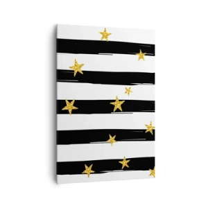 Impression sur toile - Image sur toile - Rayures noires et blanches avec étoiles dorées - 70x100cm - Nous sommes tous nés sous une bonne étoile - Décoration murale moderne pour le salon et la chambre ARTTOR