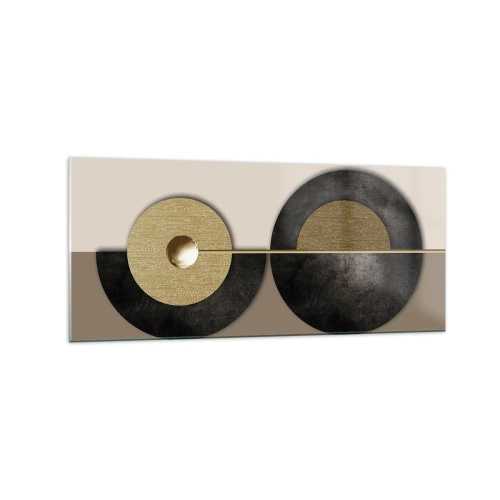 Impression sur verre - Image sur verre - Cercles abstraits dans des tons d'or et de marron - 120x50cm - Variations autour du cercle - Décoration murale moderne pour le salon et la chambre ARTTOR