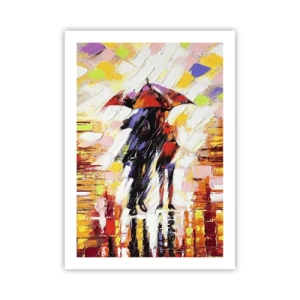 Affiche - Poster - Un couple sous un parapluie dans une abstraction colorée - 50x70cm - Ensemble à travers la nuit et la pluie - Décoration murale moderne pour le salon et la chambre ARTTOR