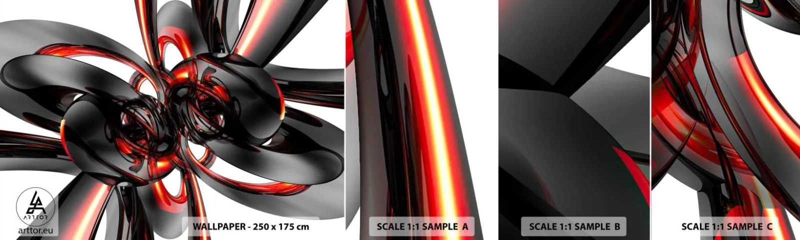 Échantillon De Papier Peint Standard Eco - Mouvement de graphite et rouge - Abstraction, 3D, Morceau - 100x30 cm