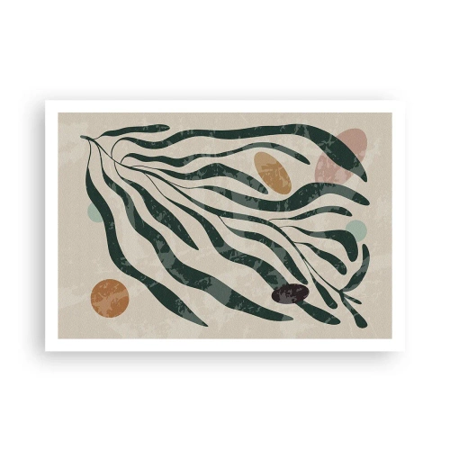 Affiche - Poster - Lignes et formes organiques en vert et beige - 100x70cm - Parmi la verdure - Décoration murale moderne pour le salon et la chambre ARTTOR