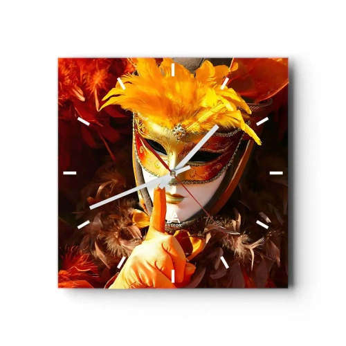Horloge murale - Pendule murale - Masque de carnaval aux tons or et orange - 30x30cm - Le secret est une partie du jeu - Décoration murale moderne pour le salon et la chambre ARTTOR