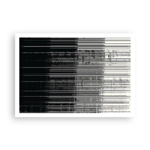 Affiche - Poster - Composition abstraite de lignes en noir et blanc contrastés - 100x70cm - Ondes et vibrations - Décoration murale moderne pour le salon et la chambre ARTTOR