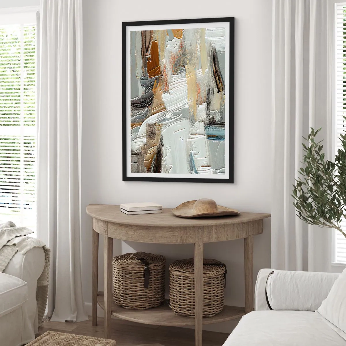 Affiche dans un cadre noir - Poster - Abstraction texturale dans des tons neutres - 50x70cm - Couches colorées - Décoration murale moderne pour le salon et la chambre ARTTOR