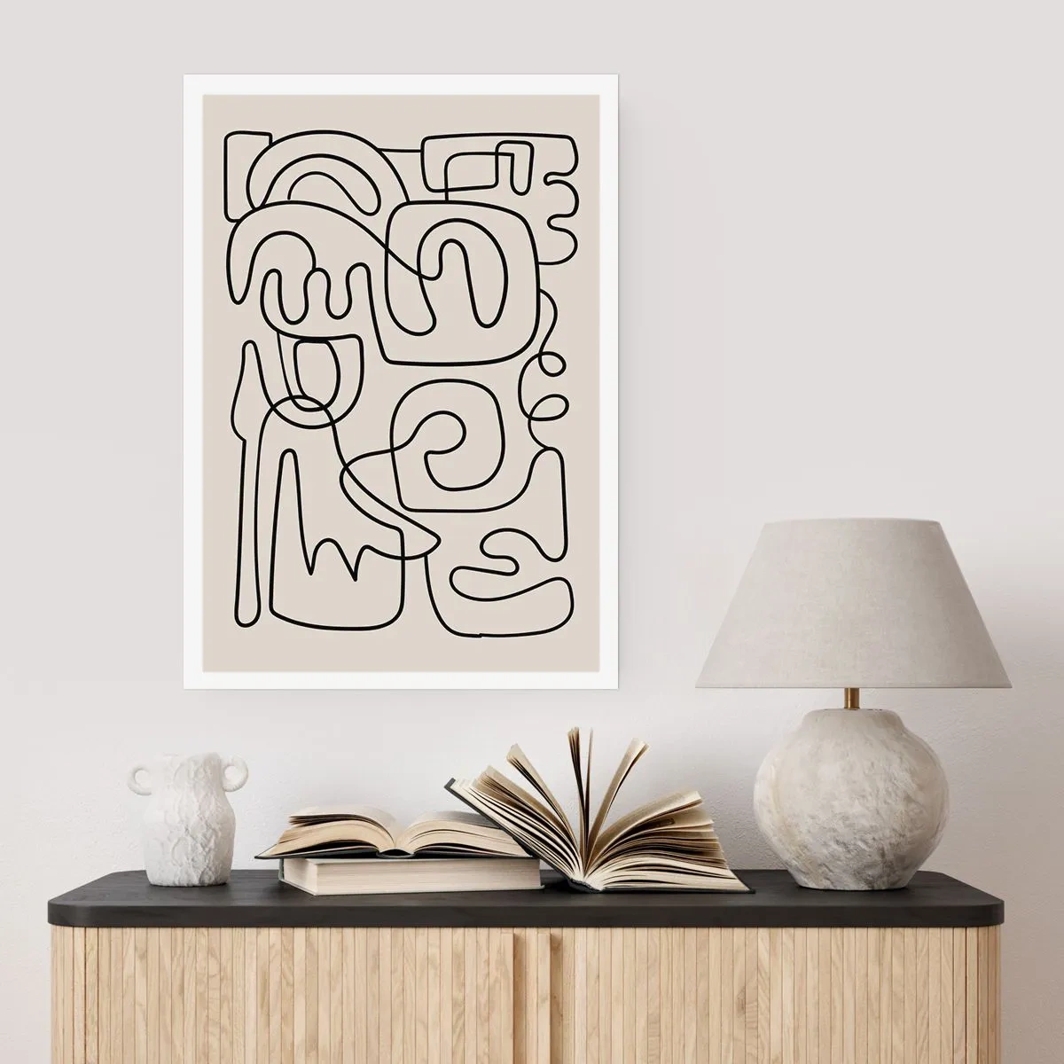 Affiche - Poster - Abstraction moderne sous la forme d'une ligne noire sur fond beige - 50x70cm - Suivez les indices - Décoration murale moderne pour le salon et la chambre ARTTOR
