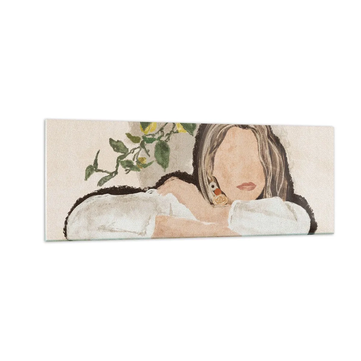 Impression sur verre - Image sur verre - La figure d'une femme sur fond de citronnier - 140x50cm - La beauté du sud - Décoration murale moderne pour le salon et la chambre ARTTOR