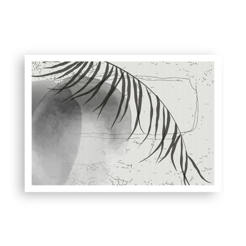 Affiche - Poster - Un délicat motif de feuille de palmier sur un fond clair dans un style scandinave. - 100x70cm - L'exotisme subtil de la nature - Décoration murale moderne pour le salon et la chambre ARTTOR