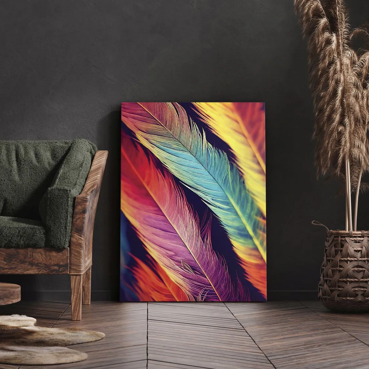 Impression sur toile - Image sur toile - Arc-en-ciel de plumes - 55x100 cm