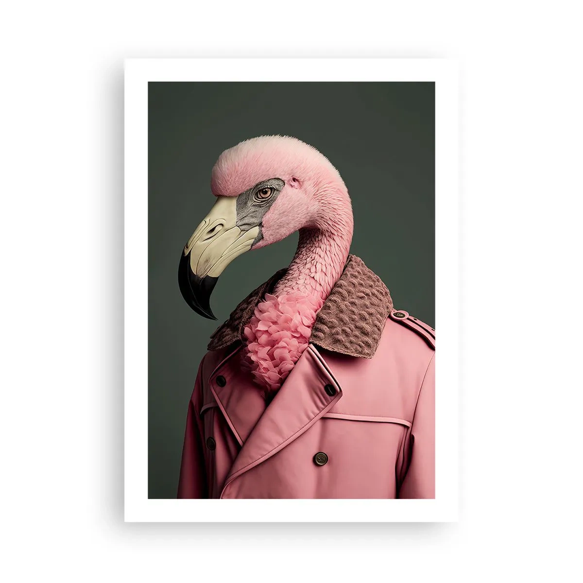 Affiche - Poster - Un flamant rose élégant dans un manteau élégant - 50x70cm - La vraie élégance - Décoration murale moderne pour le salon et la chambre ARTTOR