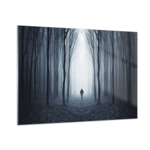 Impression sur verre - Image sur verre - Une silhouette dans une forêt sombre avec du brouillard en arrière-plan - 100x70cm - Tout est simple et clair - Décoration murale moderne pour le salon et la chambre ARTTOR