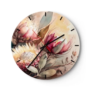 Horloge murale - Pendule murale - Fleurs de protée artistiques sur fond clair - 30x30cm - De profil et de face - Décoration murale moderne pour le salon, la cuisine et la chambre ARTTOR