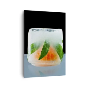 Impression sur toile - Image sur toile - Glaçon à l'orange et aux feuilles - 70x100cm - Fraîcheur et rafraîchissement - Décoration murale moderne pour le salon et la chambre ARTTOR