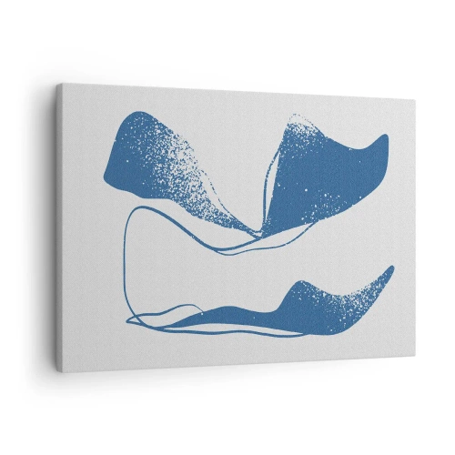 Impression sur toile - Image sur toile - Formes abstraites dans des tons bleus sur fond blanc - 70x50cm - Abstraction ailée - Décoration murale moderne pour le salon et la chambre ARTTOR
