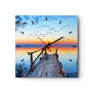 Horloge murale - Pendule murale - Jetée en bois sur le lac au coucher du soleil - 30x30cm - Il est temps de rentrer... - Décoration murale moderne pour le salon et la chambre ARTTOR