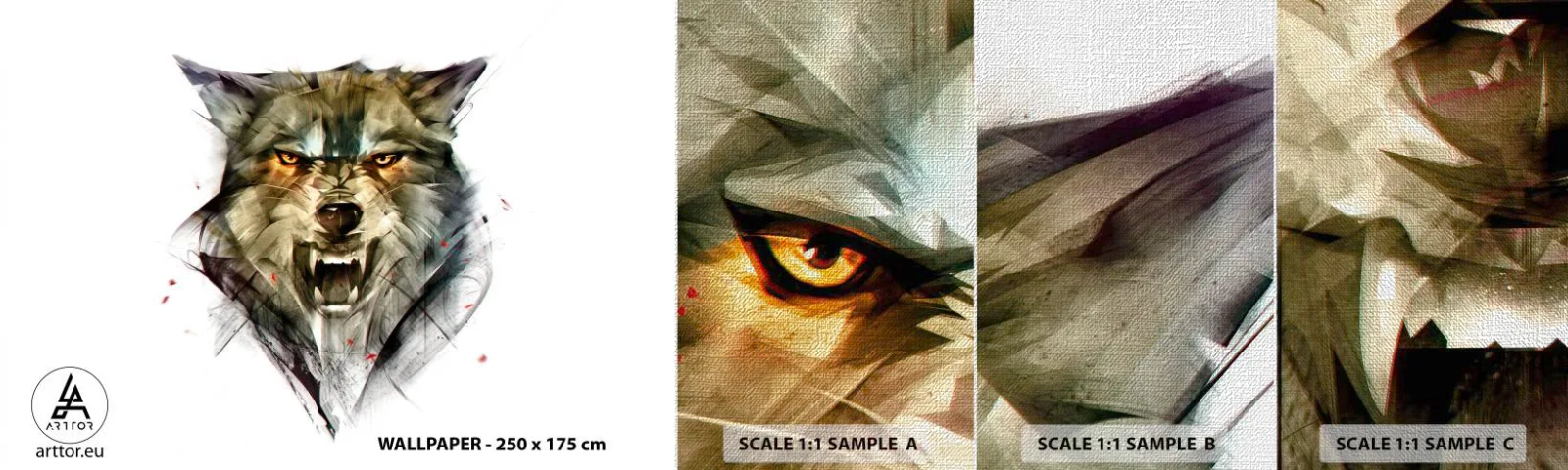 Échantillon de Papier Peint Premium Canvas - Pas un pas ! - Abstraction, Animaux, Loup - 100x30 cm