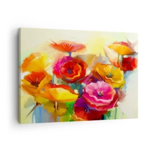 Impression sur toile - Image sur toile - Fleurs abstraites colorées sur fond clair - 70x50cm - Pas seulement rouge - Décoration murale moderne pour le salon et la chambre ARTTOR