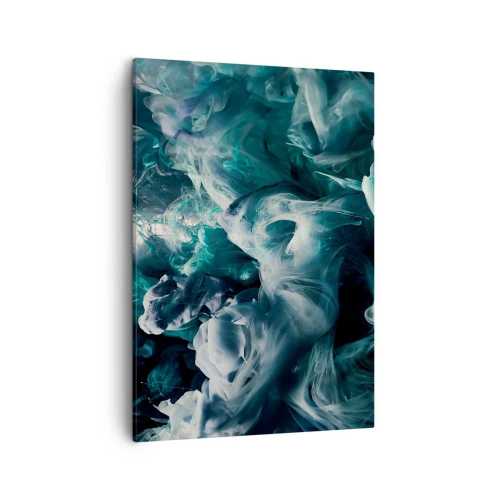 Impression sur toile - Image sur toile - Vagues abstraites dynamiques dans des tons de bleu et de blanc - 50x70cm - Mouvement des couleurs - Décoration murale moderne pour le salon et la chambre ARTTOR