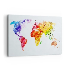 Impression sur toile - Image sur toile - Carte du monde colorée à l'aquarelle - 120x80cm - Toutes les couleurs du monde - Décoration murale moderne pour le salon et la chambre ARTTOR