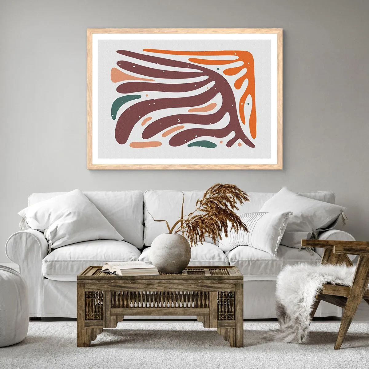 Affiche dans un chêne clair - Poster - Composition organique rayonnante - 100x70 cm