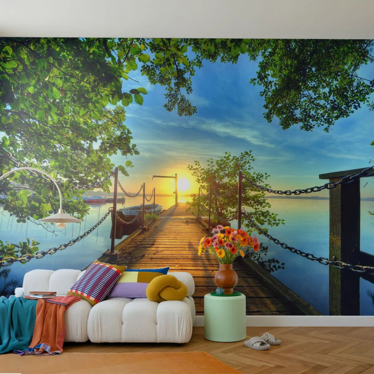 Papier Peint Autocollant Deluxe Sticker - L'ouest au-dessus de l'eau - Paysage, Lac, Voilier - 250x175 cm