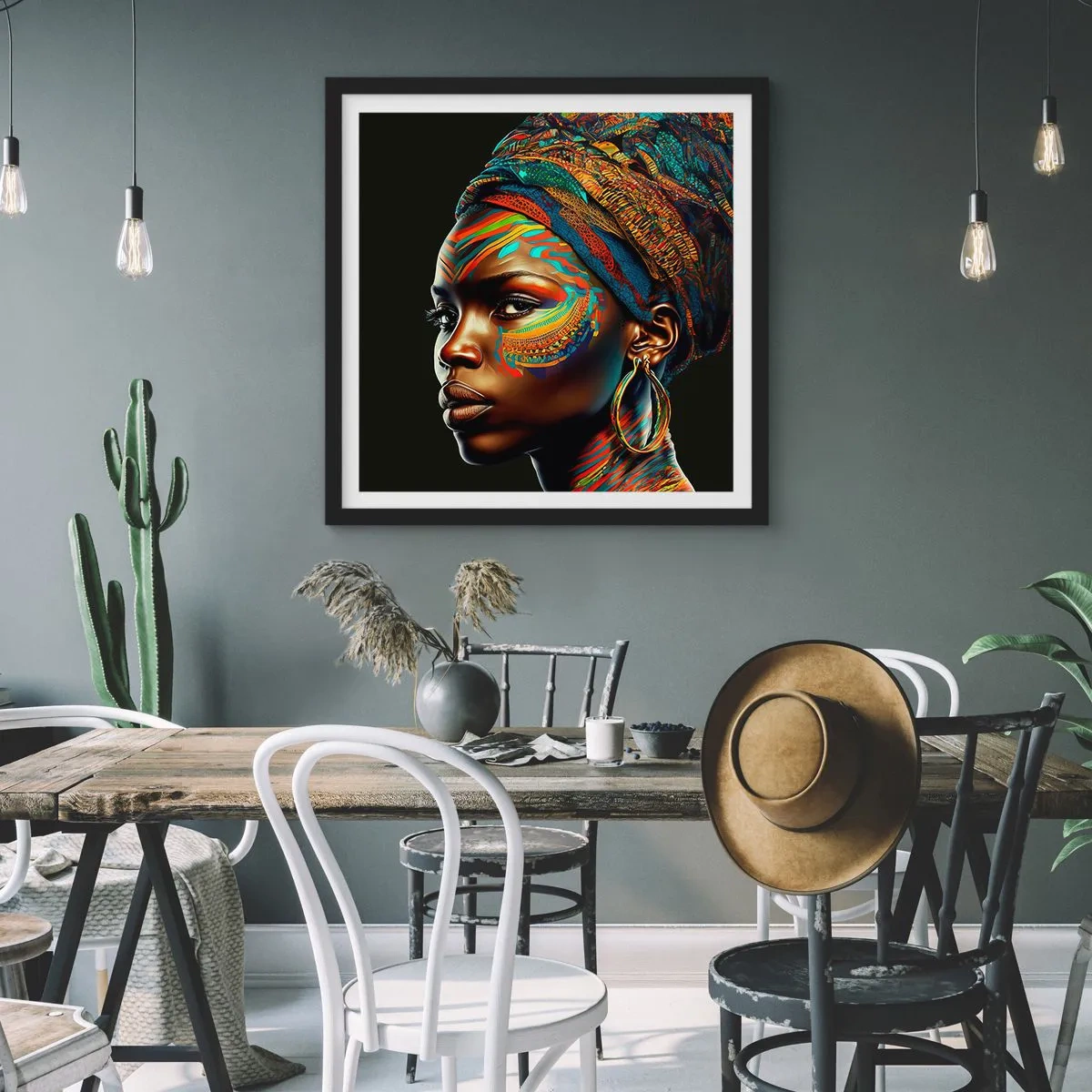 Affiche dans un cadre noir - Poster - reine africaine - 30x30 cm