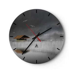 Horloge murale - Pendule murale - Un chalet dans le brouillard et des oiseaux flottant sur un fond sombre - 30x30cm - A l'abri de la pluie - Décoration murale moderne pour le salon, la cuisine et la chambre ARTTOR