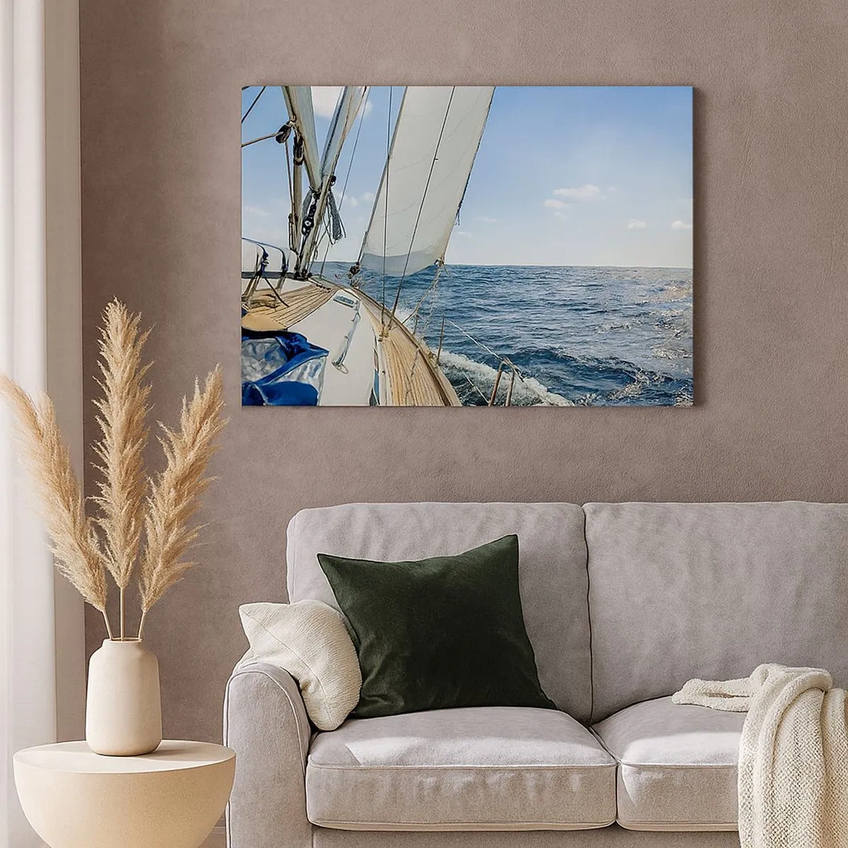 Impression sur toile - Image sur toile - Un voilier sur une mer calme sous un ciel bleu - 70x50cm - Ohé, l'aventure - Décoration murale moderne pour le salon et la chambre ARTTOR