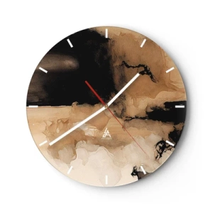 Horloge murale - Pendule murale - Abstraction marron et noire avec un effet de peinture renversée - 30x30cm - Une abstraction intrigante - Décoration murale moderne pour le salon, la cuisine et la chambre ARTTOR