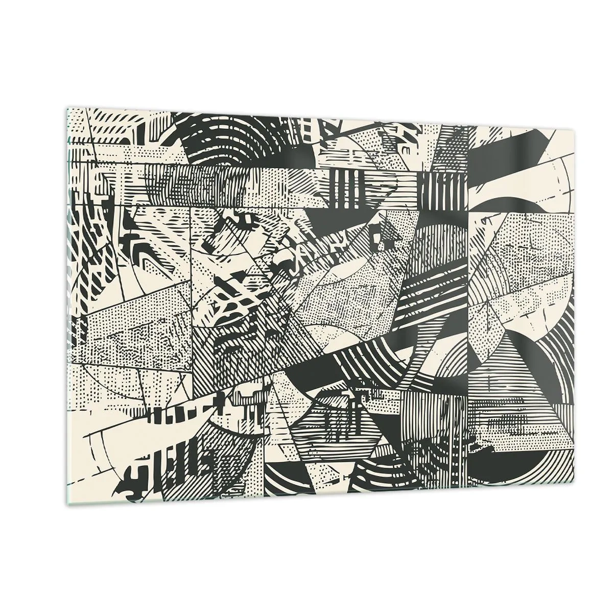 Impression sur verre - Image sur verre - Abstraction en noir et blanc avec des motifs géométriques dynamiques - 120x80cm - Dynamique du modernisme - Décoration murale moderne pour le salon et la chambre ARTTOR