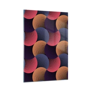 Impression sur verre - Image sur verre - Cercles géométriques dans des tons de rose, violet et or - 80x120cm - Dans un rythme circulaire - Décoration murale moderne pour le salon et la chambre ARTTOR