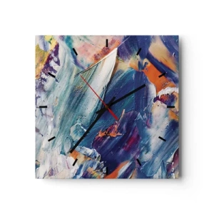 Horloge murale - Pendule murale - Abstraction colorée avec texture de peinture acrylique - 30x30cm - Confusion des couleurs - Décoration murale moderne pour le salon et la chambre ARTTOR